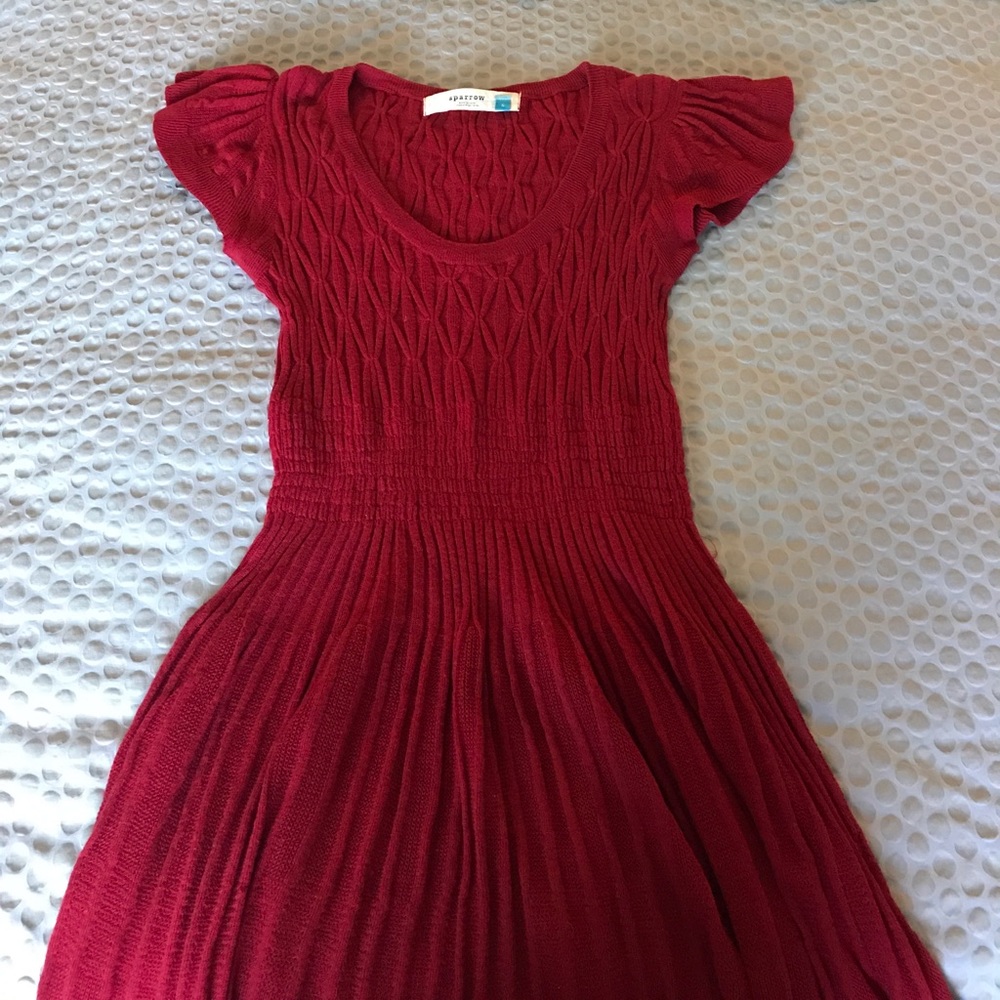 Red flutter sleeve knit dress